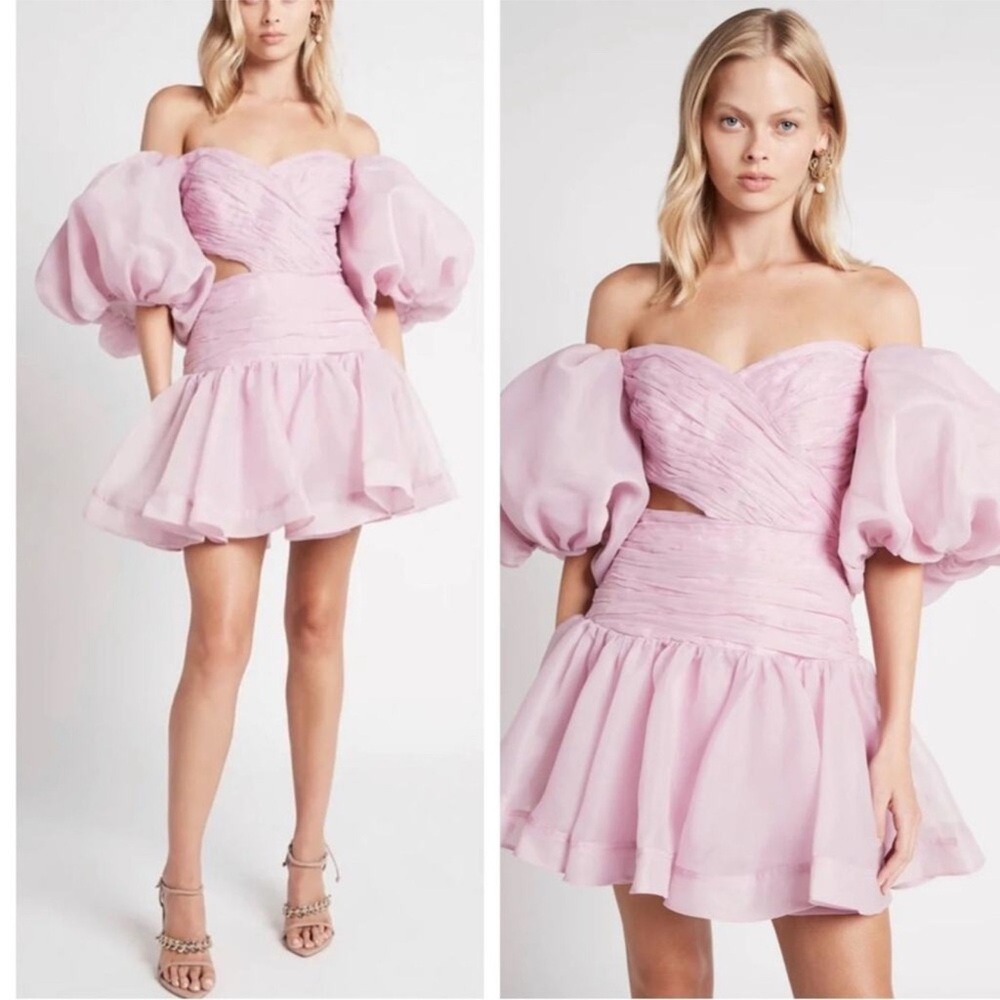 Aje Myriad Cutout Puff Sleeve Organza Mini Dress in Lilac Size 0